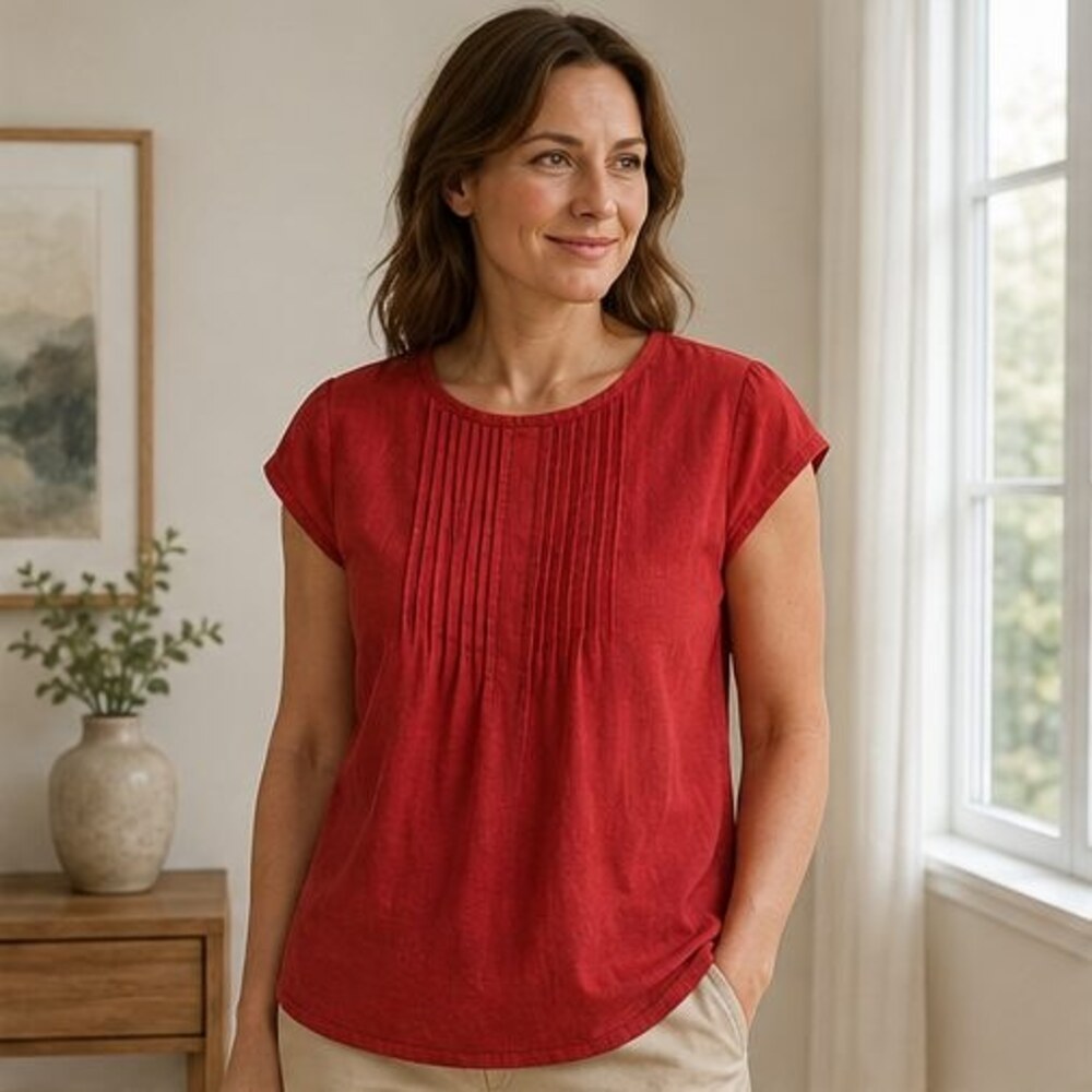 Red Pintuck Yoke Blouse - Picture 2 of 6